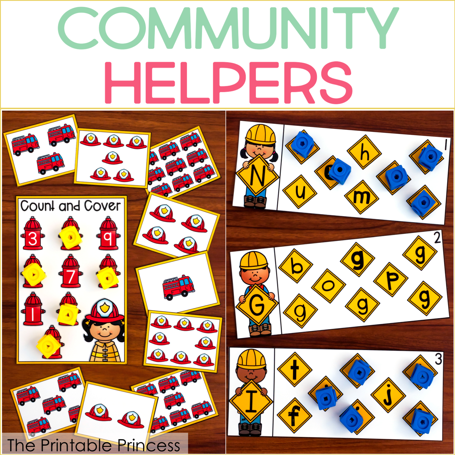 Community helpers activities with a freebie! If you're planning a Kindergarten community helpers unit, you'll want to check this post out. Click to find read aloud suggestions, center ideas, and a community helpers freebie!